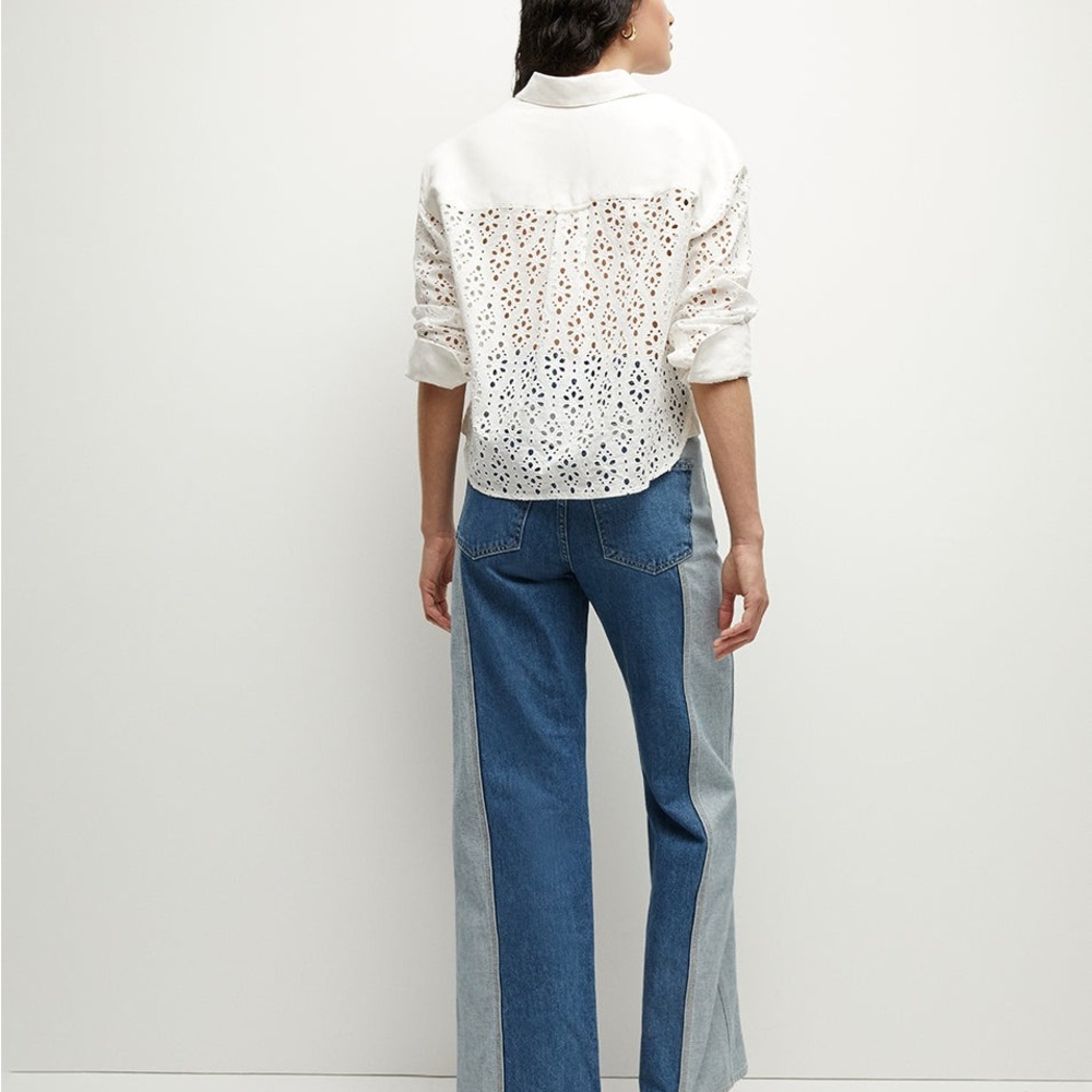 Veronica Beard White Eyelet Button-Down Shirt with Chest Pockets - Picture 13 of 14